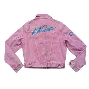 LA Gear X Forever 21 Pink Vintage Wash 100% Cotton Denim Jacket Y2K Blue Sz L
